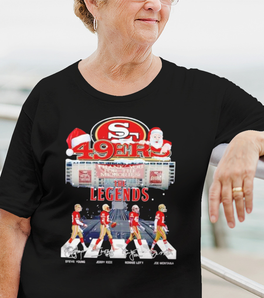 49ers The Legends Abbey Road Steve Young Jerry Rice Ronnie Lott Joe Montana Christmas Signatures T-Shirt