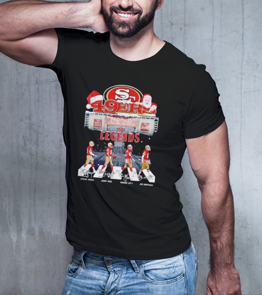 49ers The Legends Abbey Road Steve Young Jerry Rice Ronnie Lott Joe Montana Christmas Signatures T-Shirt