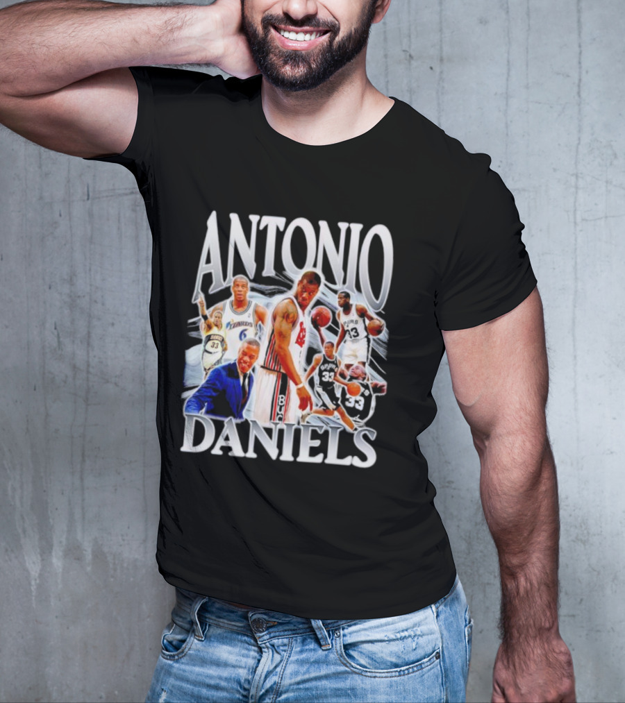 Antonio Daniels Retro NBA Basketball Collage Spurs Sonics Bucks Vintage T-Shirt