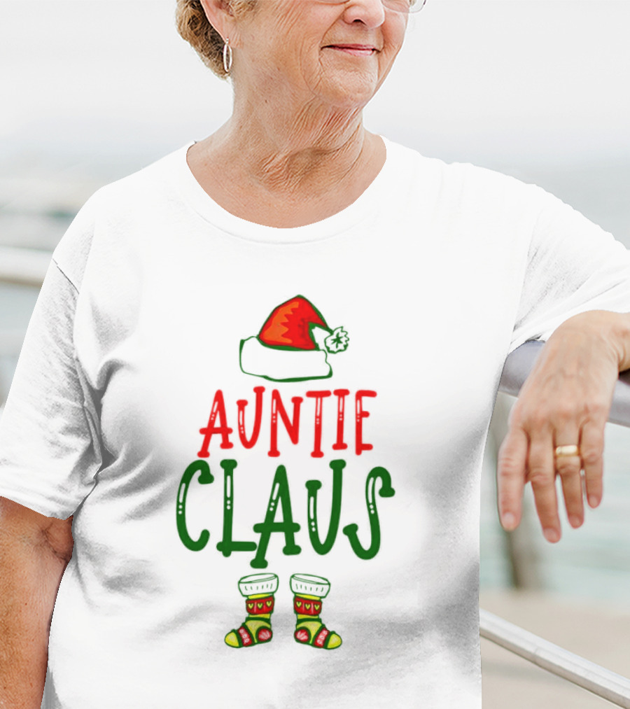 Auntie Claus Christmas Holiday Hat And Festive Socks T-Shirt