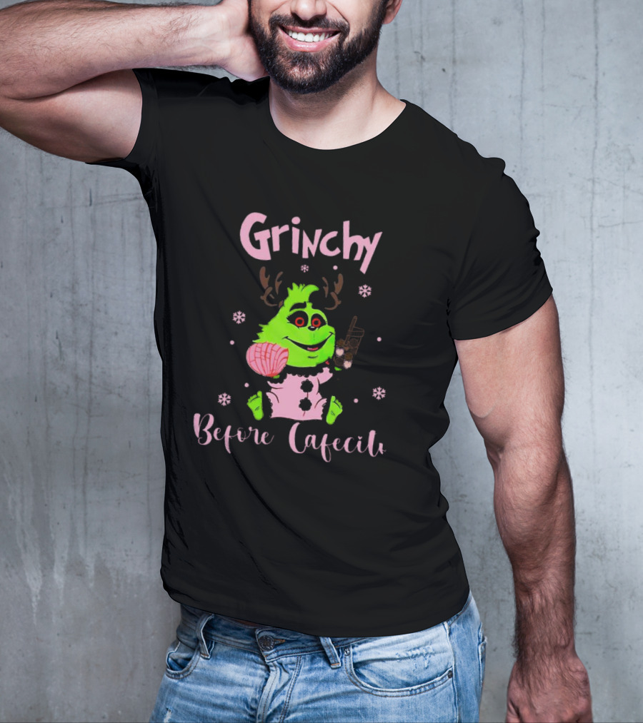 Grinchy Before Cafecito Christmas Holiday Drink Snowflakes T-Shirt