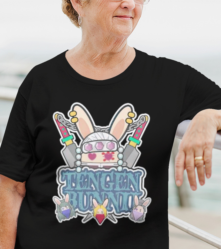 Tengen Bunnii Gang Anime Rabbit Warrior With Gem Headband And Swords T-Shirt