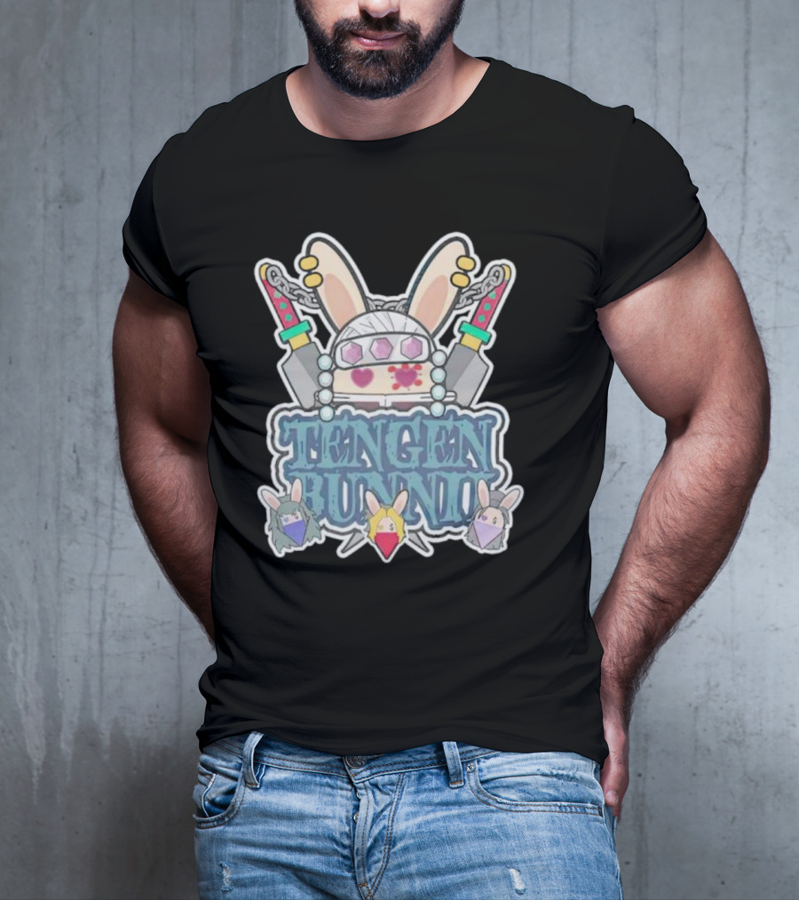 Tengen Bunnii Gang Anime Rabbit Warrior With Gem Headband And Swords T-Shirt