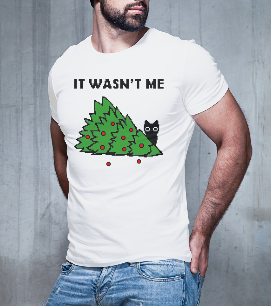 Cat Hiding Behind Christmas Tree It Wasn't Me T-Shirt