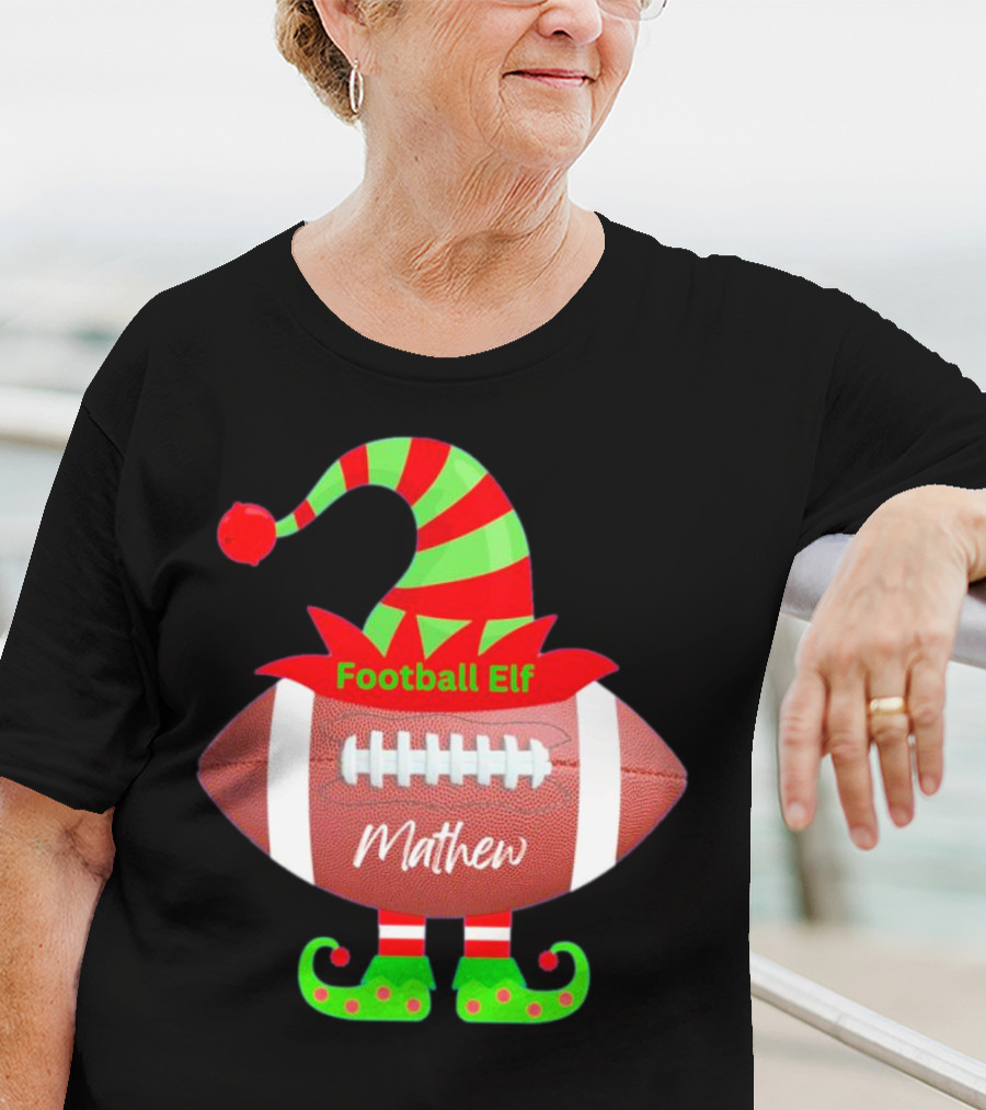Football Elf Mathew Christmas Custom Name T-Shirt