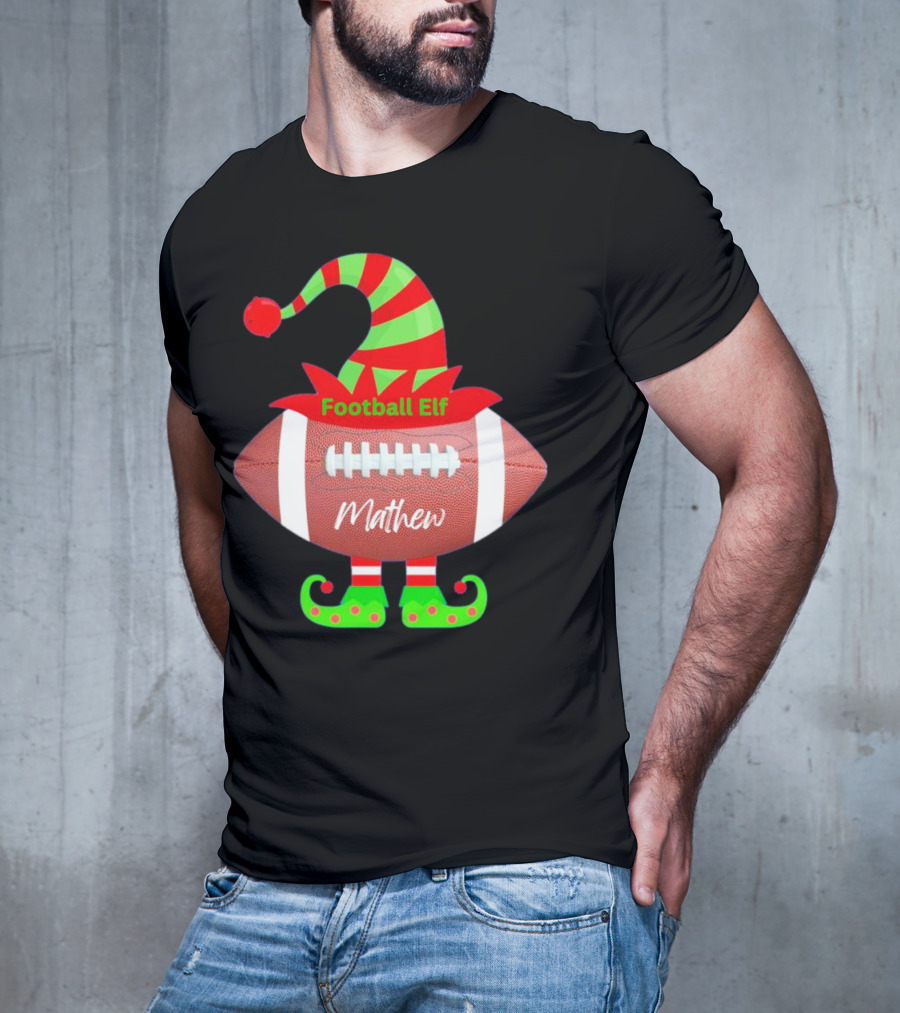 Football Elf Mathew Christmas Custom Name T-Shirt