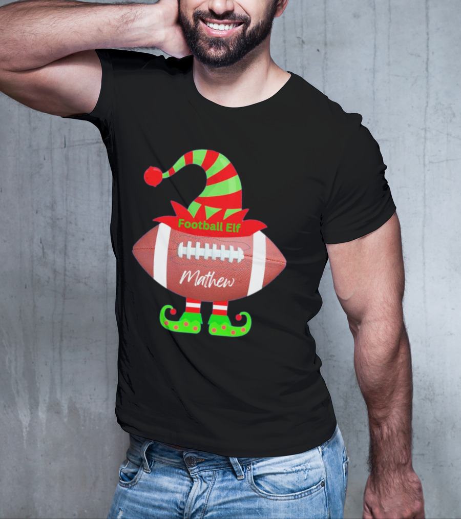 Football Elf Mathew Christmas Custom Name T-Shirt