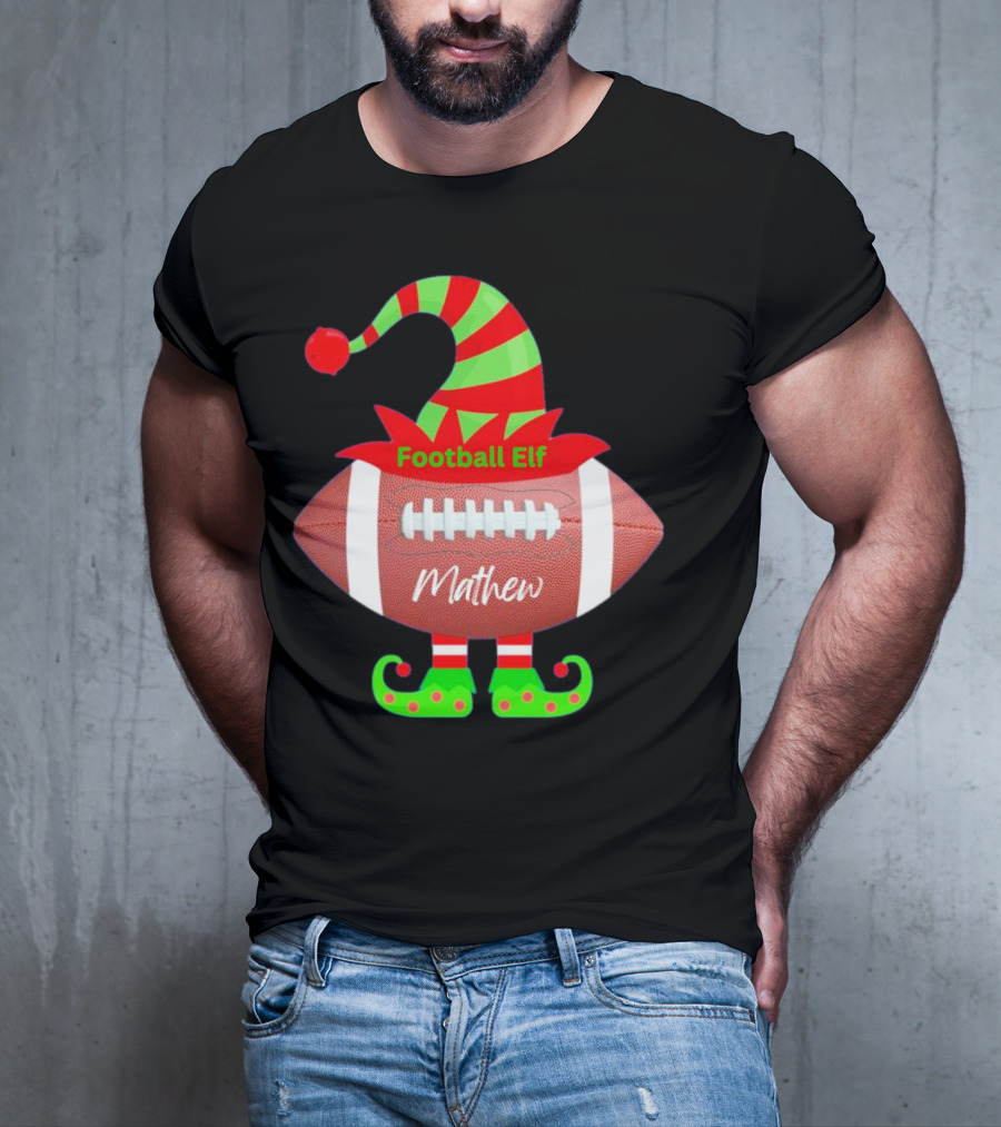 Football Elf Mathew Christmas Custom Name T-Shirt