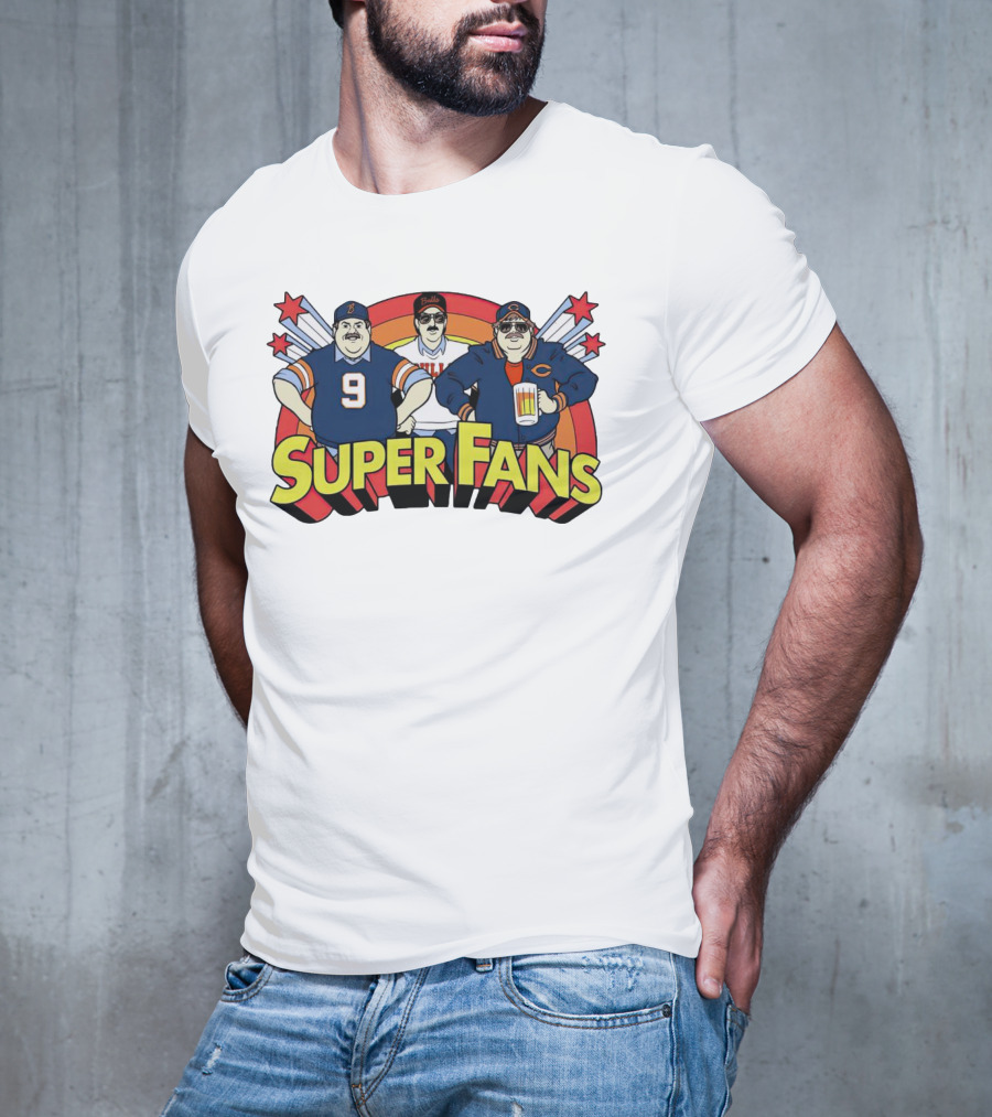 Chicago Bears Super Fans Three Illustrated Characters In Jerseys T-Shirt