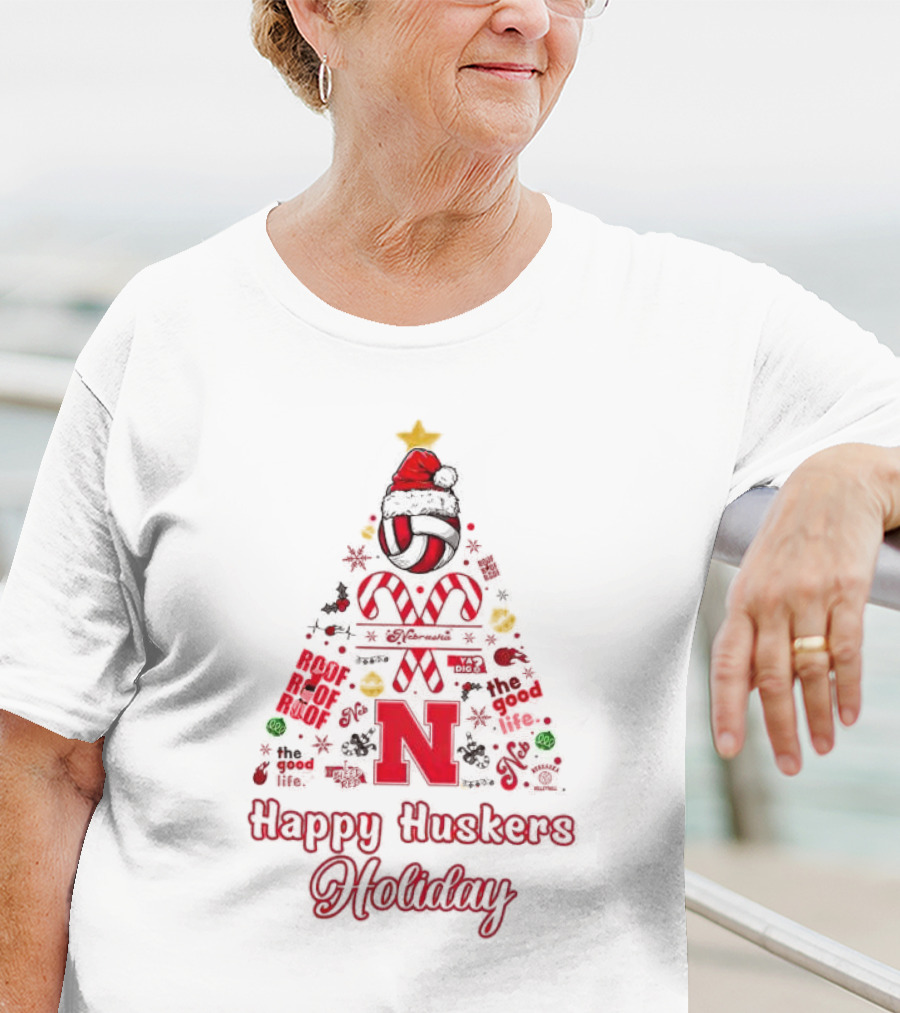 Happy Huskers Holiday Christmas Tree The Good Life T-Shirt