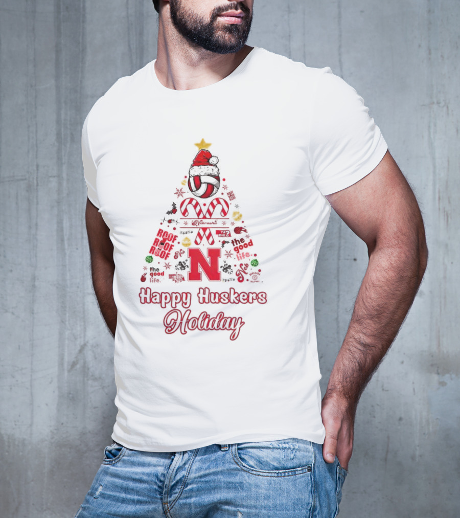 Happy Huskers Holiday Christmas Tree The Good Life T-Shirt