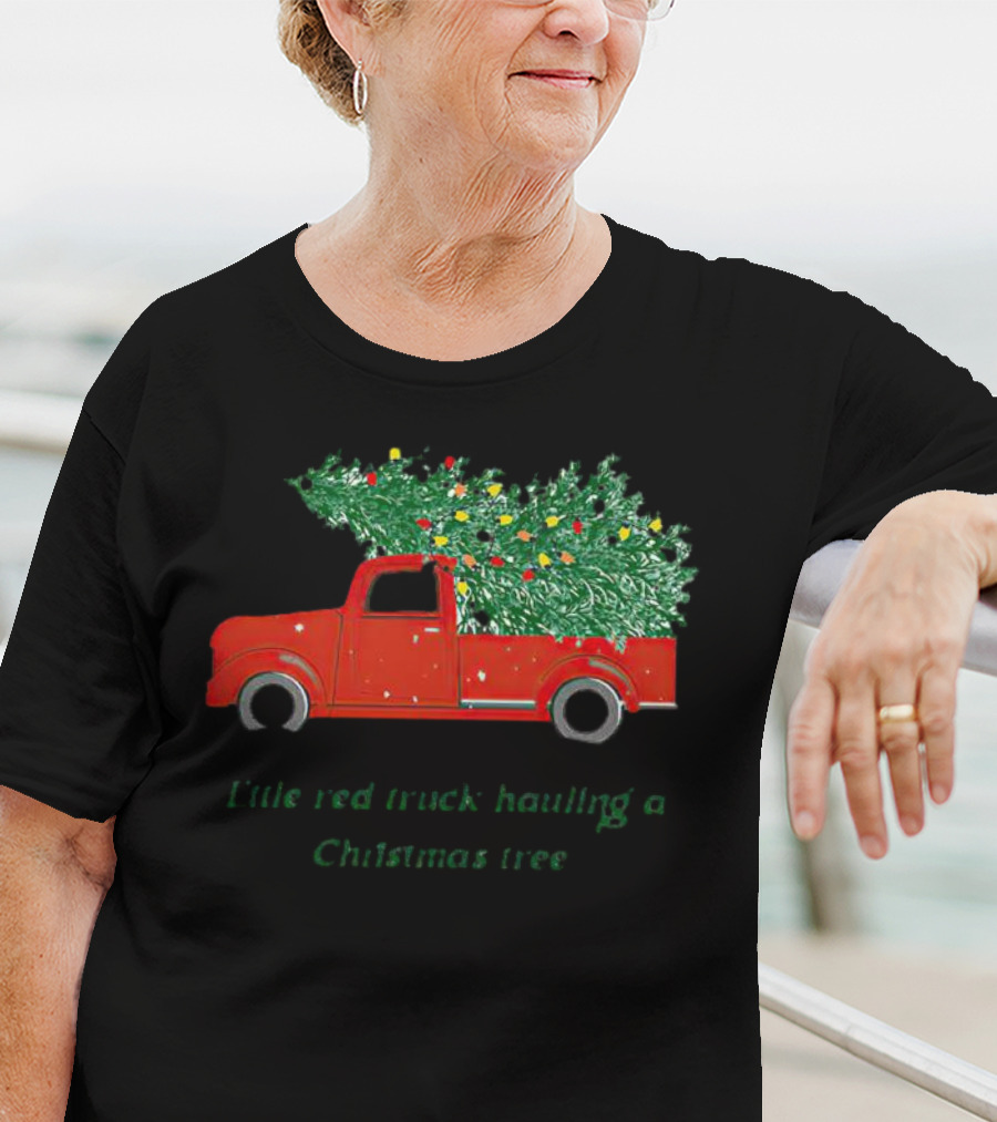 Little Red Truck Hauling Christmas Tree Festive Vintage Holiday Scene T-Shirt