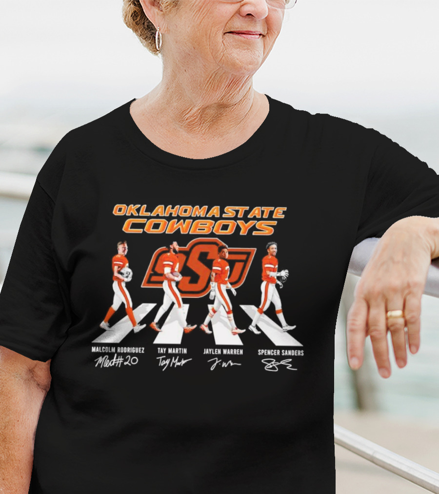 Oklahoma State Cowboys Malcolm Rodriguez Tay Martin Jaylen Warren Spencer Sanders Signatures Football T-Shirt