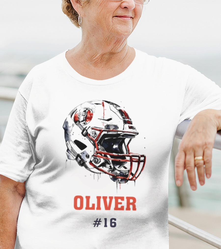Oliver Personalized Helmet Football Custom Name #16 T-Shirt