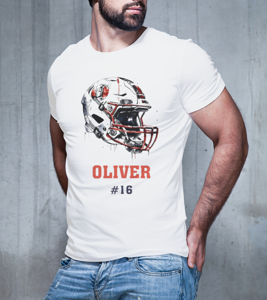 Oliver Personalized Helmet Football Custom Name #16 T-Shirt