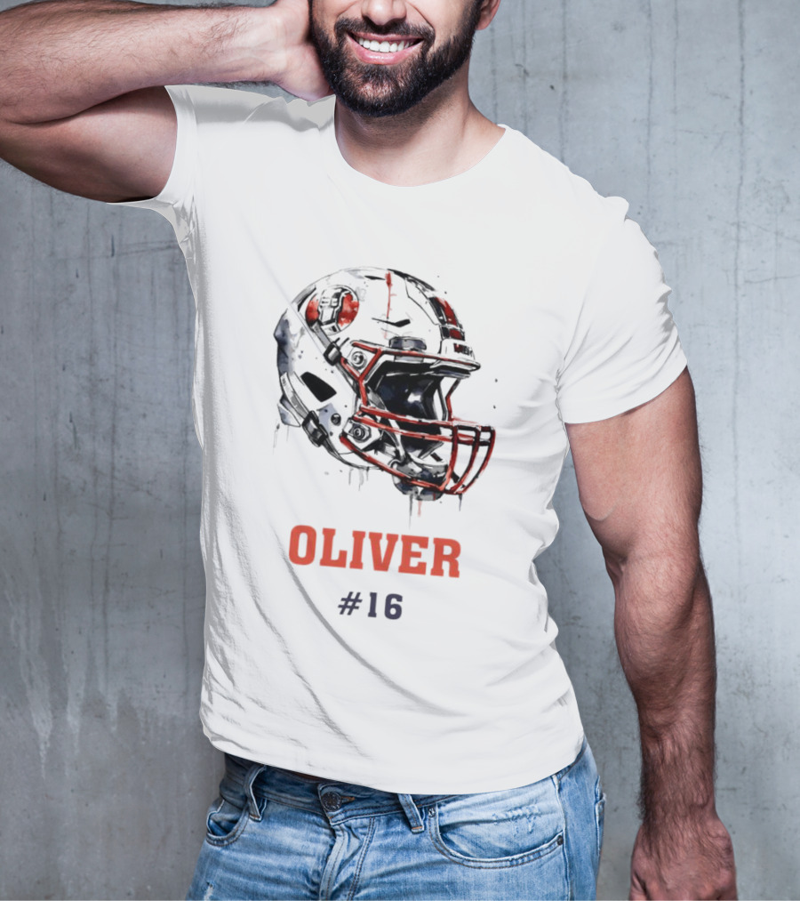 Oliver Personalized Helmet Football Custom Name #16 T-Shirt