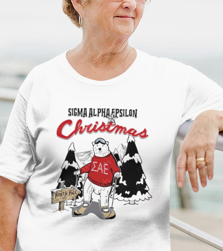 Sigma Alpha Epsilon Christmas Polar Bear At North Pole Skiing T-Shirt