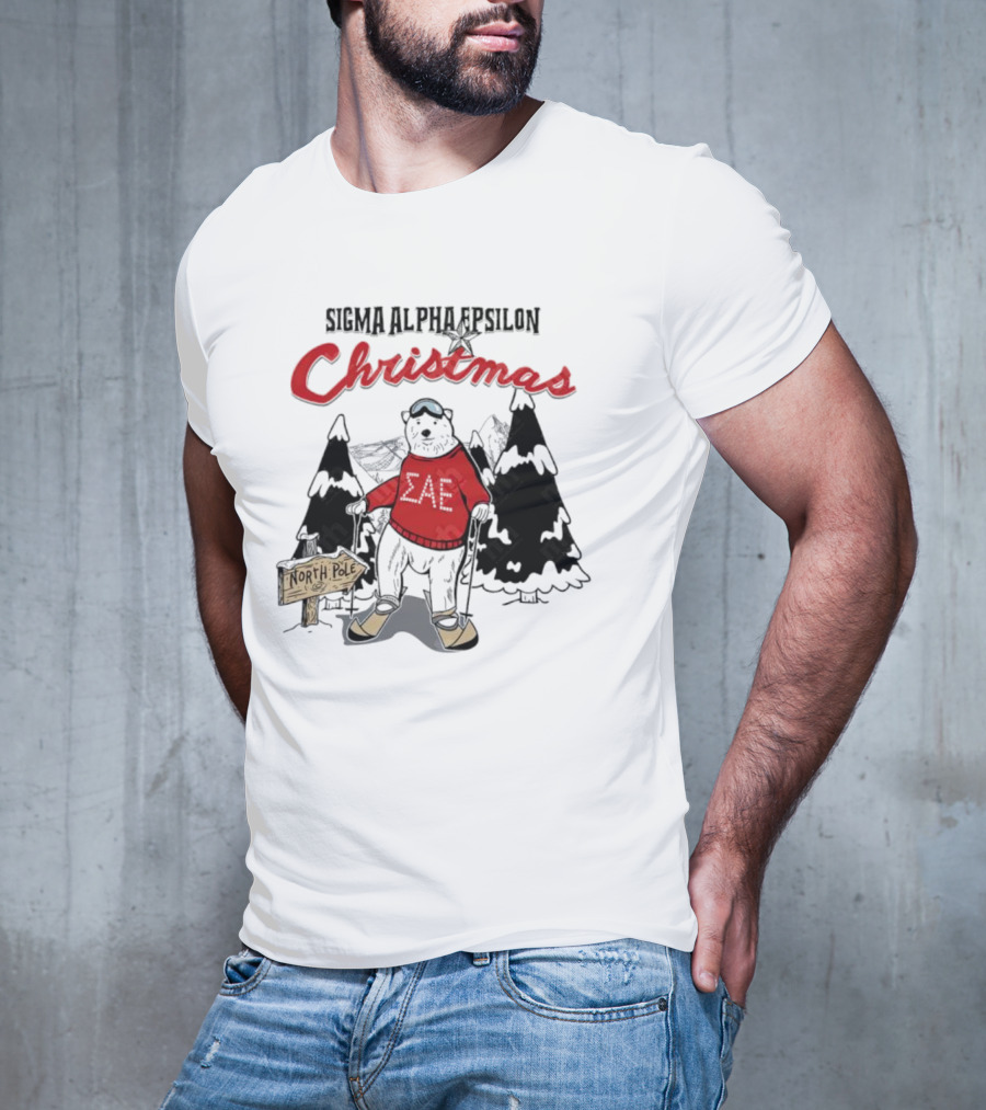 Sigma Alpha Epsilon Christmas Polar Bear At North Pole Skiing T-Shirt