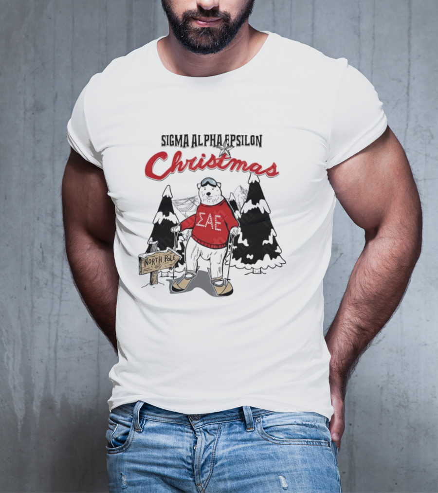 Sigma Alpha Epsilon Christmas Polar Bear At North Pole Skiing T-Shirt