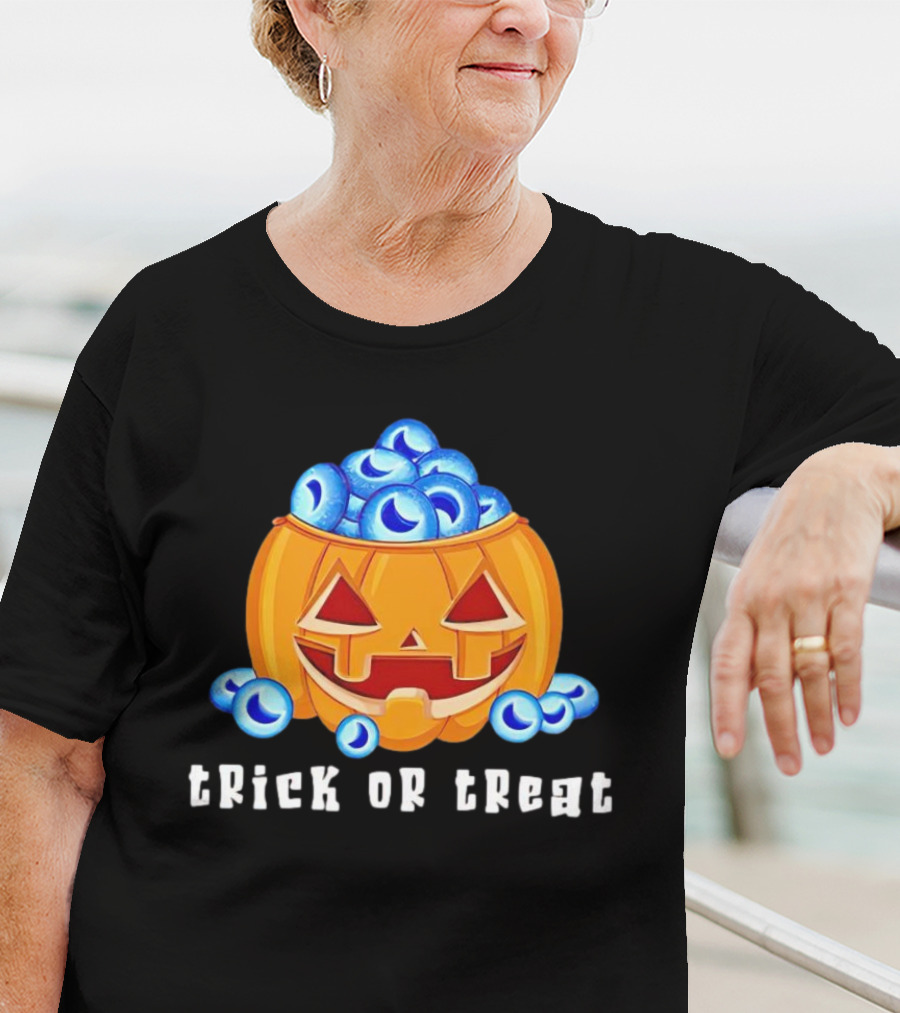 Trick Or Treat Pumpkin With Blue Eyeballs T-Shirt