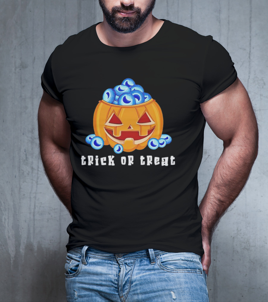 Trick Or Treat Pumpkin With Blue Eyeballs T-Shirt
