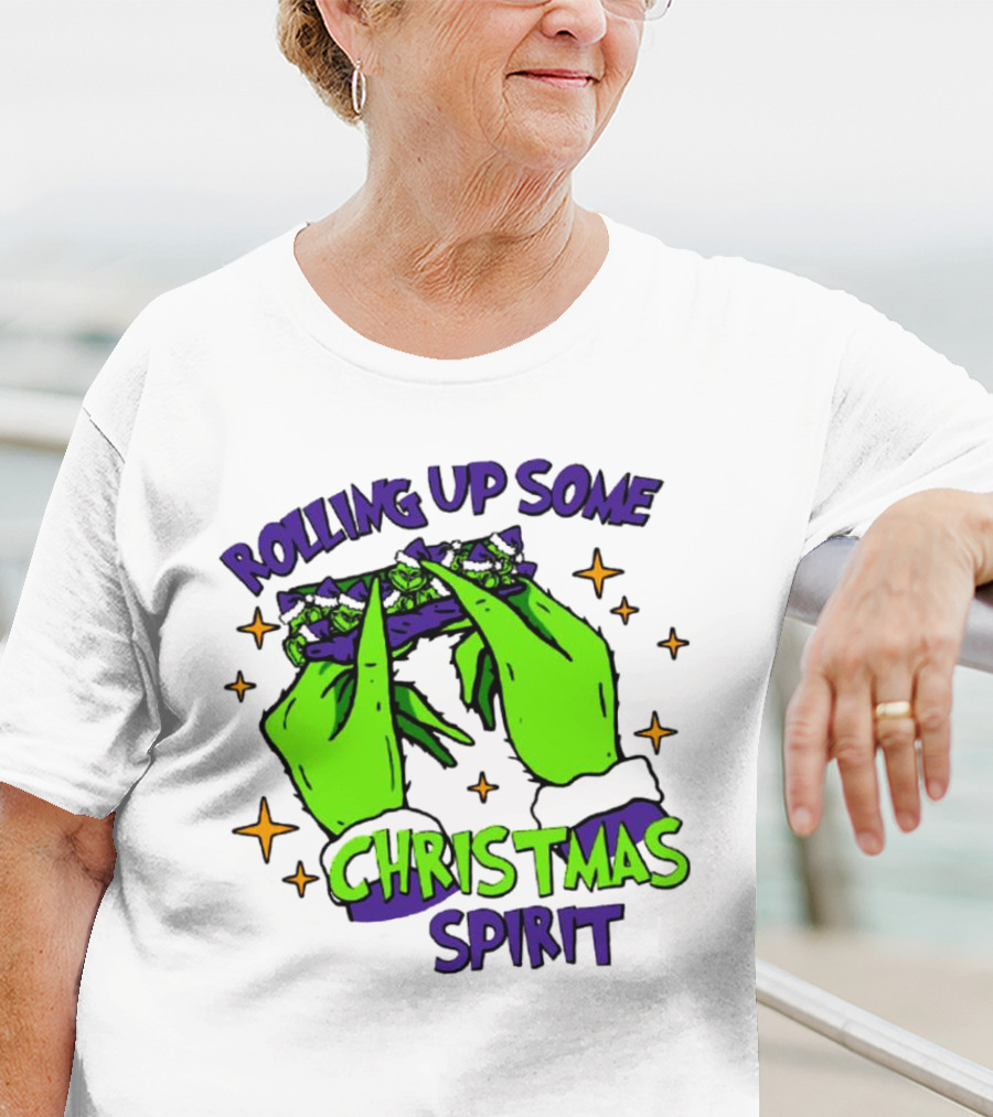 Rolling Up Some Christmas Spirit With Purple Grinch Hand T-Shirt