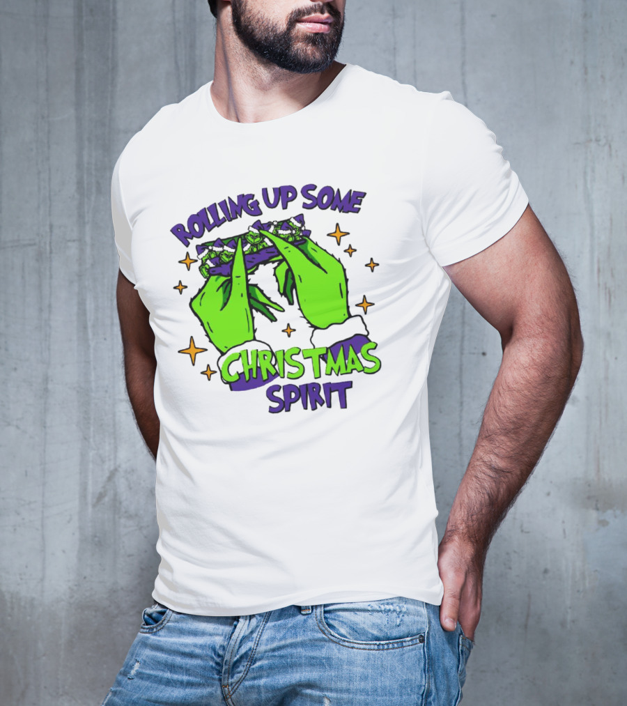 Rolling Up Some Christmas Spirit With Purple Grinch Hand T-Shirt