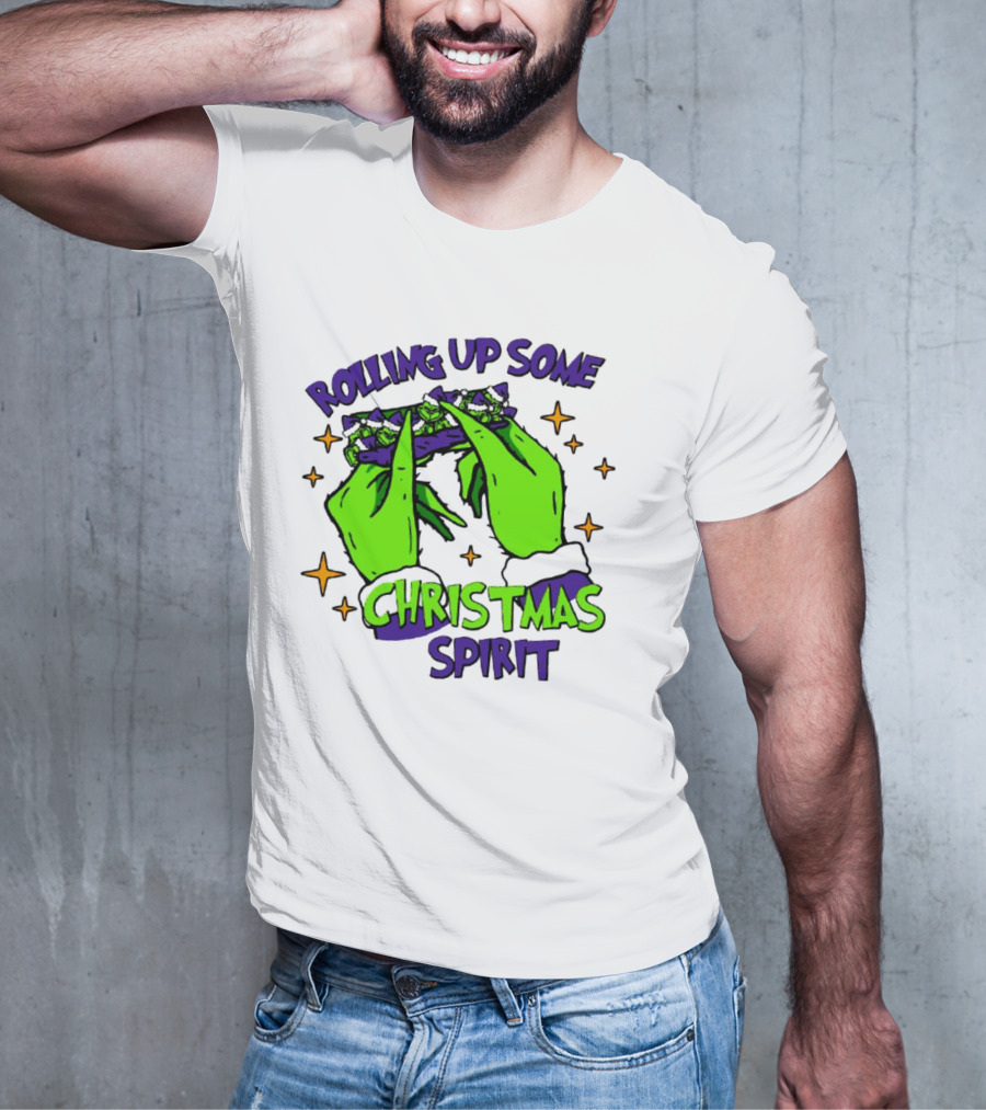 Rolling Up Some Christmas Spirit With Purple Grinch Hand T-Shirt