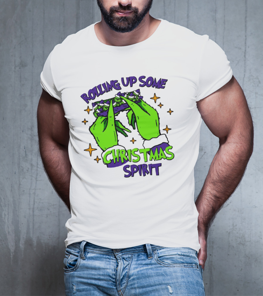 Rolling Up Some Christmas Spirit With Purple Grinch Hand T-Shirt