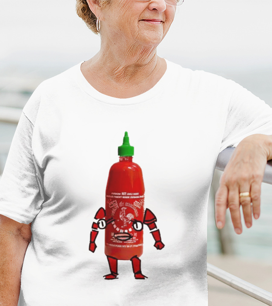 Sriracha Sauce Animated Bottle Character With Green Cap T-Shirt