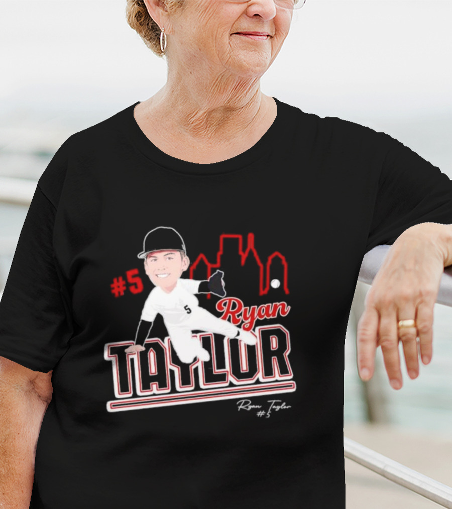 Ryan Taylor #5 Baseball Player Illustration Skyline T-Shirt