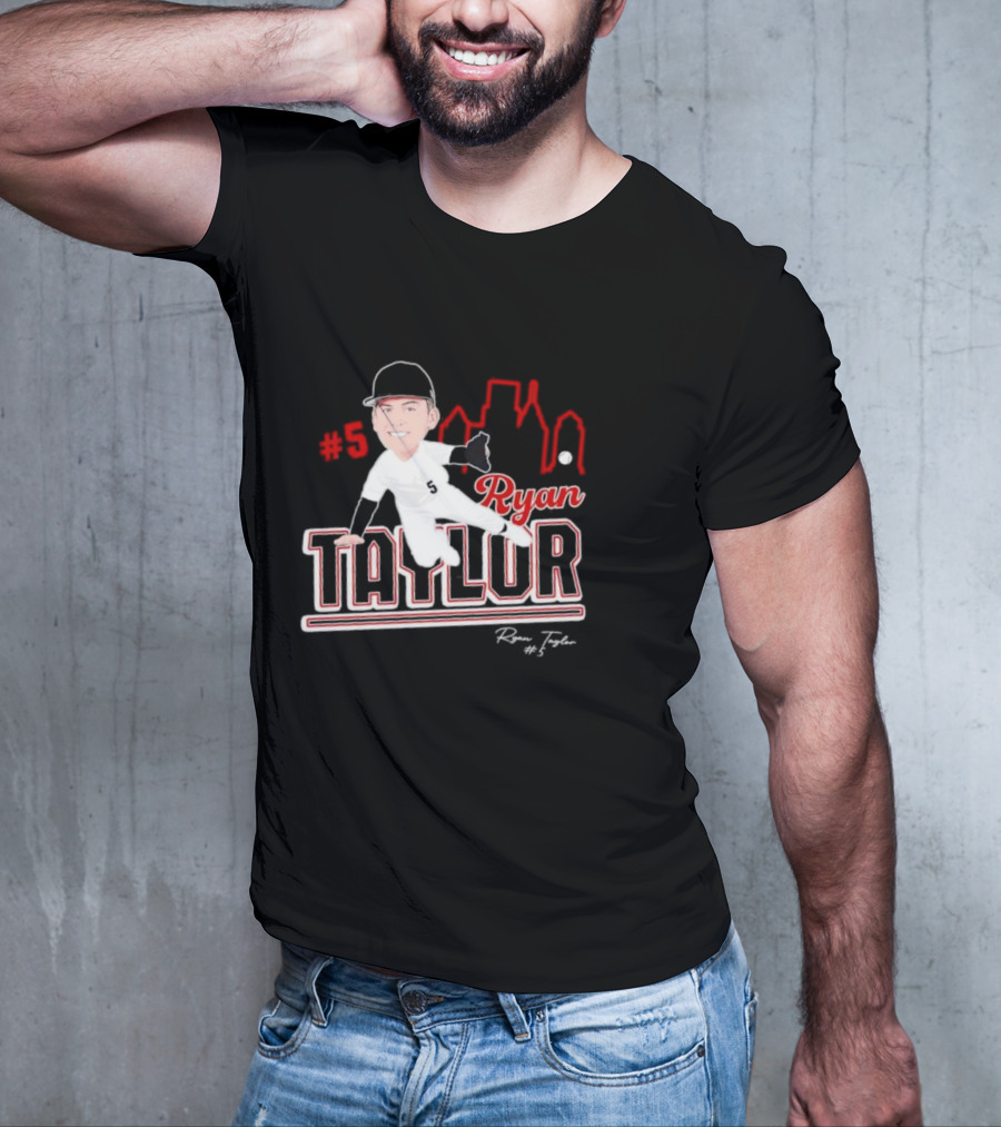 Ryan Taylor #5 Baseball Player Illustration Skyline T-Shirt