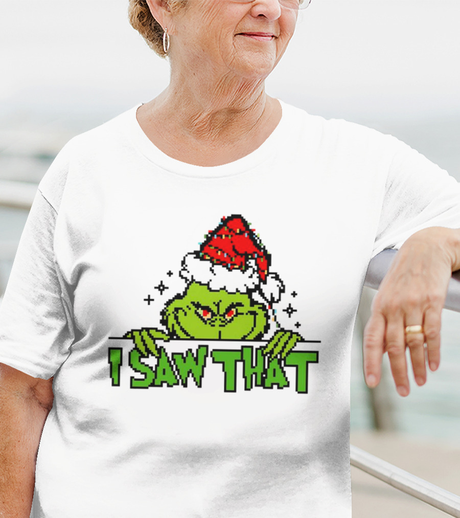 Santa Grinch I Saw That Christmas Pixel Art Holiday T-Shirt