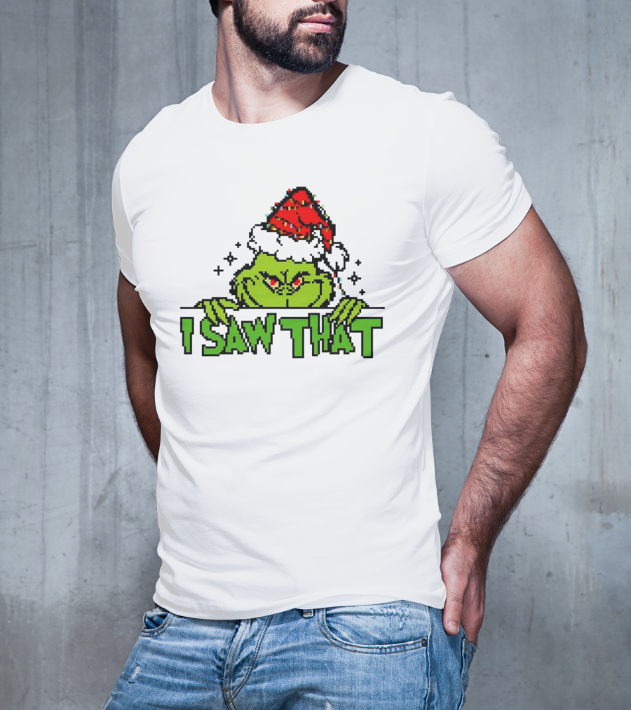 Santa Grinch I Saw That Christmas Pixel Art Holiday T-Shirt
