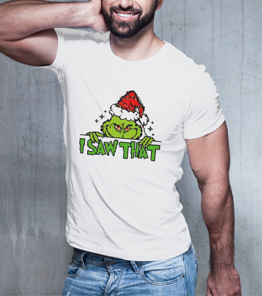 Santa Grinch I Saw That Christmas Pixel Art Holiday T-Shirt