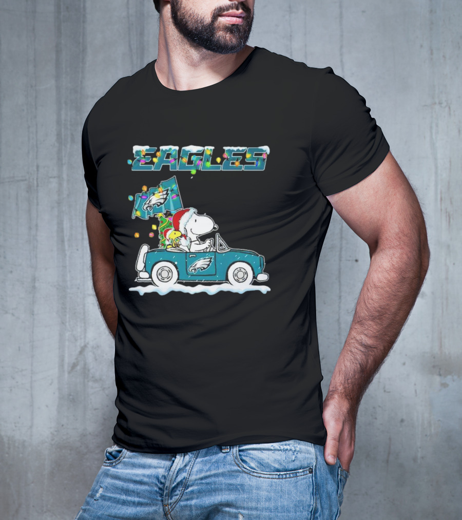 Eagles Snoopy Woodstock Christmas Driving Philadelphia Car T-Shirt