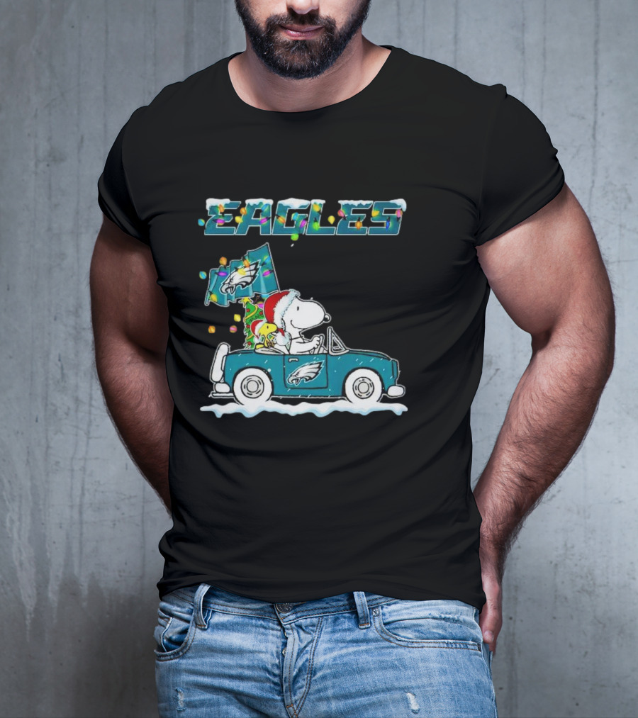 Eagles Snoopy Woodstock Christmas Driving Philadelphia Car T-Shirt