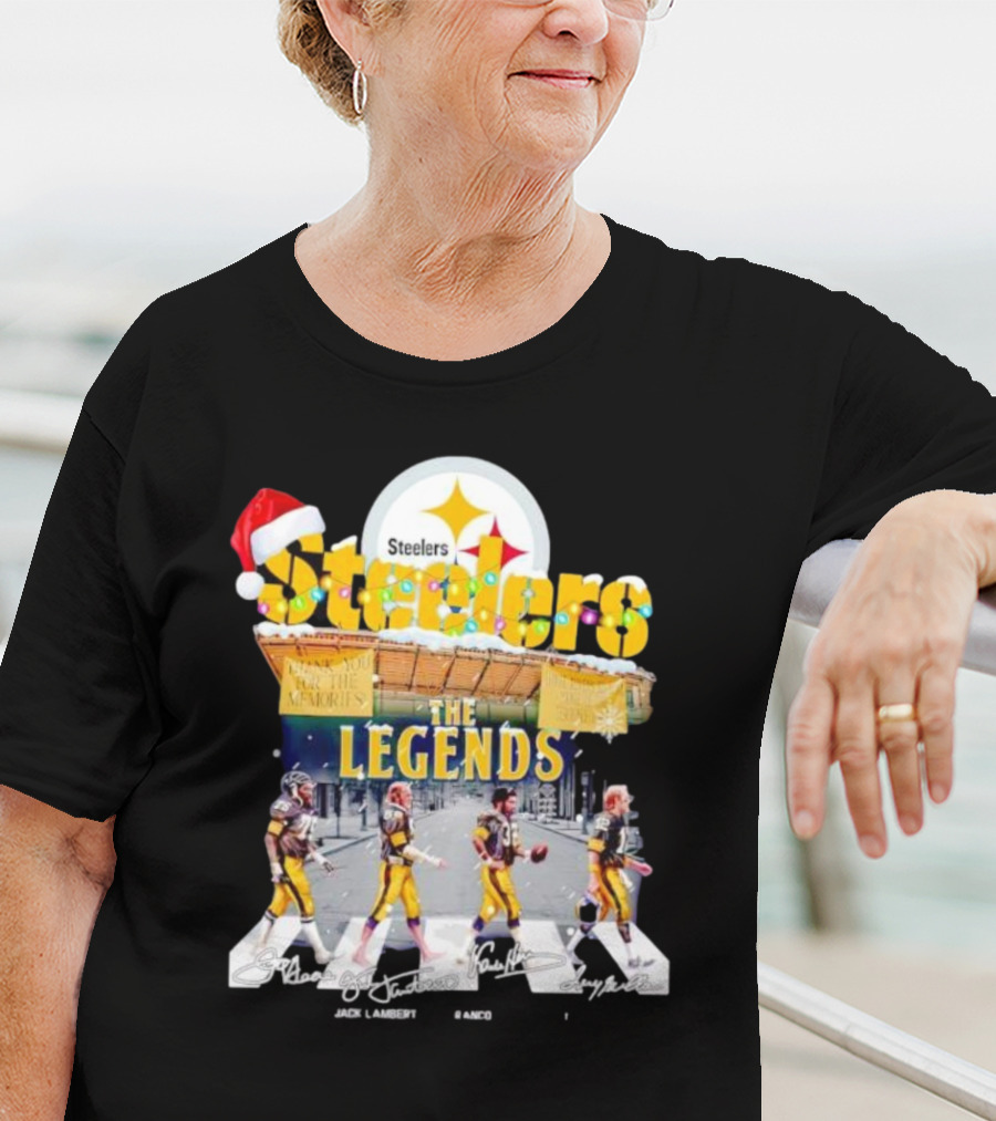 Steelers The Legends Abbey Road Joe Greene Jack Lambert Christmas Signatures T-Shirt
