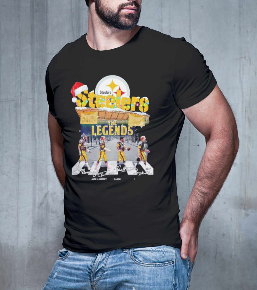 Steelers The Legends Abbey Road Joe Greene Jack Lambert Christmas Signatures T-Shirt