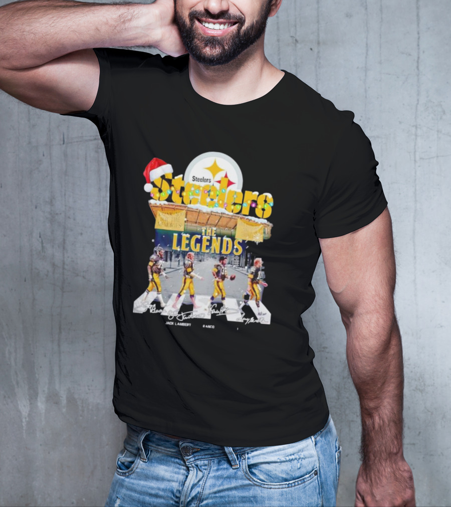 Steelers The Legends Abbey Road Joe Greene Jack Lambert Christmas Signatures T-Shirt