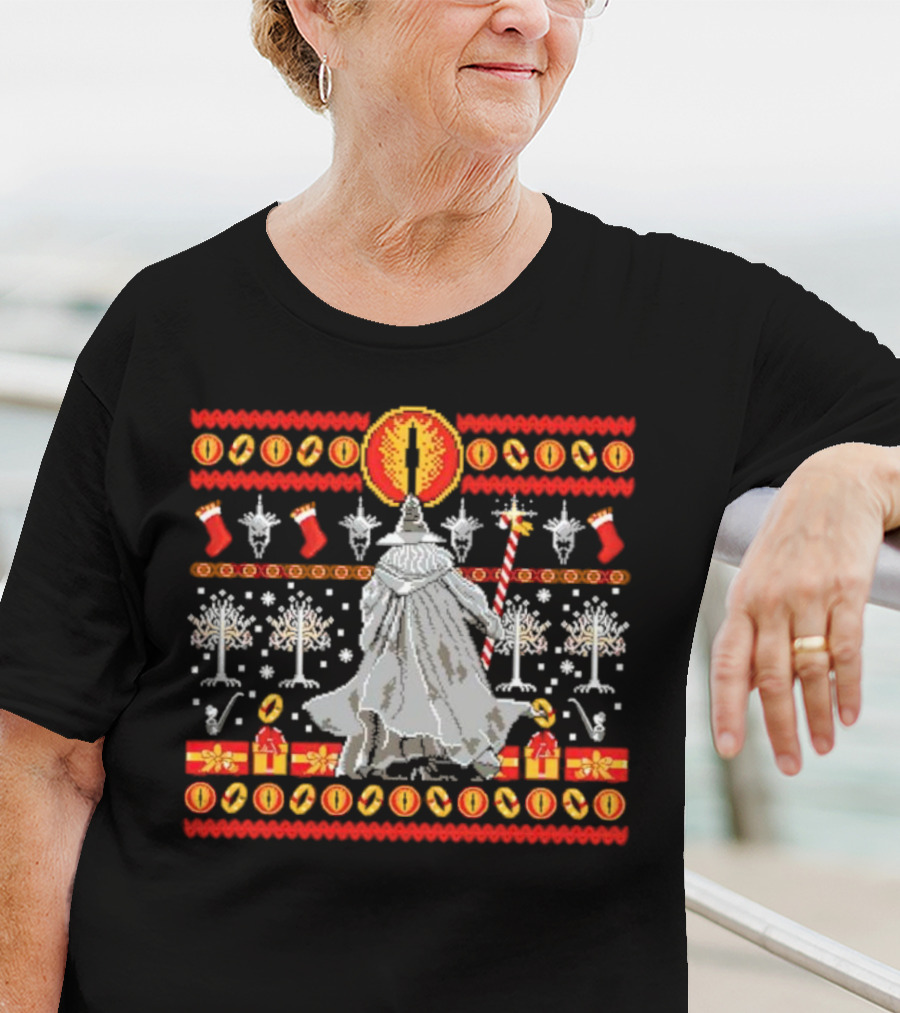 The Lord Of The Rings Eye Sauron Gandalf Christmas Tree Gifts Ugly T-Shirt