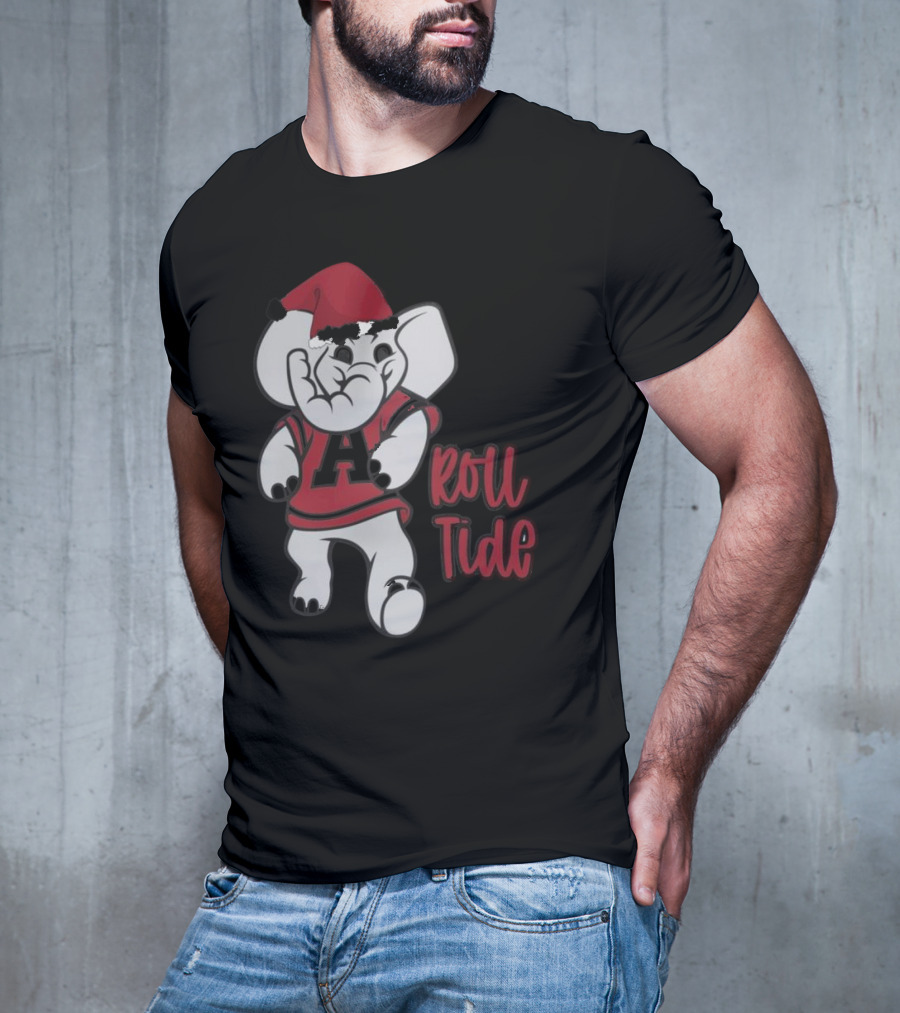 Alabama Crimson Tide Roll Tide Christmas Elephant Santa Hat T-Shirt