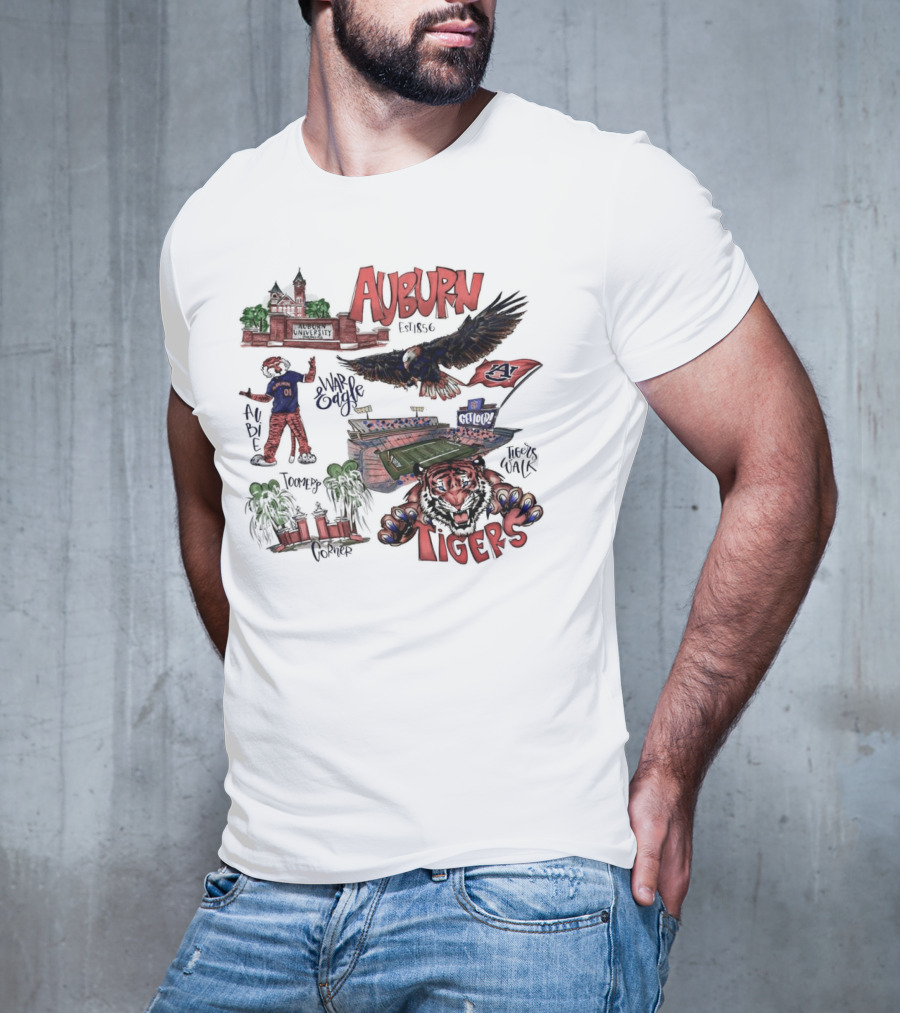 Auburn Tigers Toomer's Corner War Eagle Aubie Mascot Est 1856 Football Stadium T-Shirt