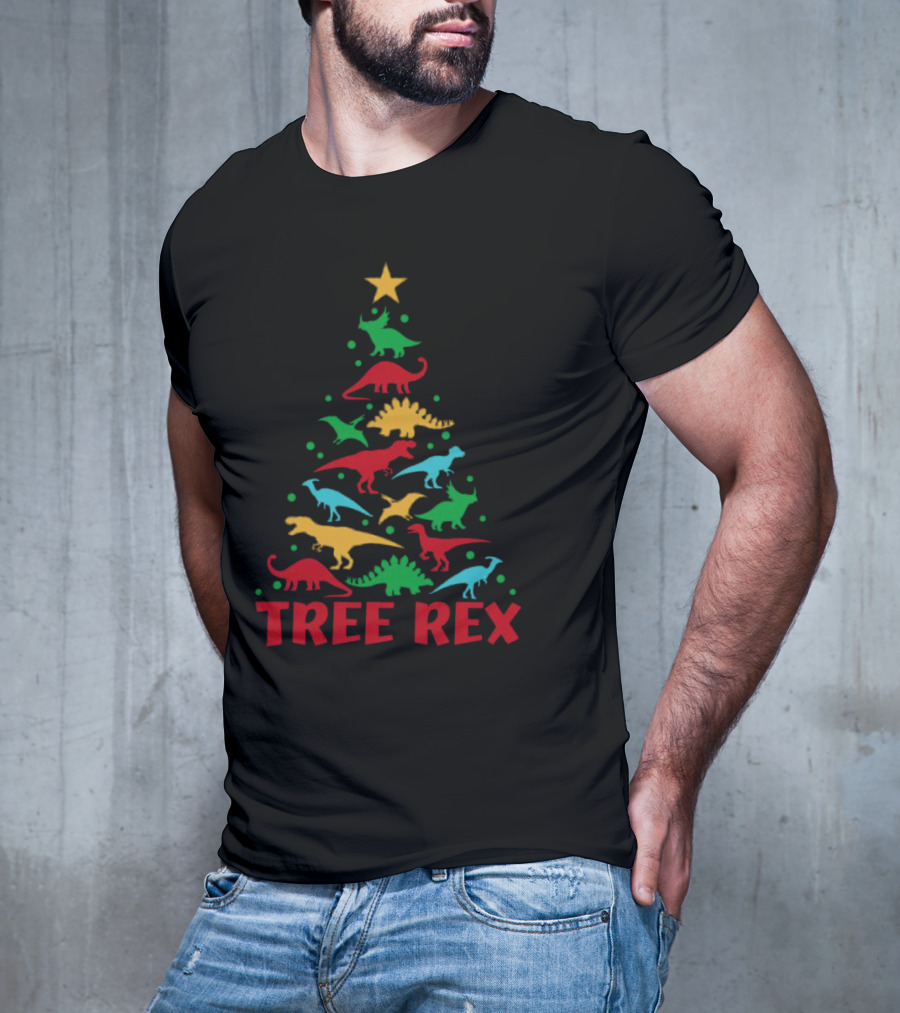 Tree Rex Dinosaur Christmas Tree With Colorful Dinosaurs T-Shirt