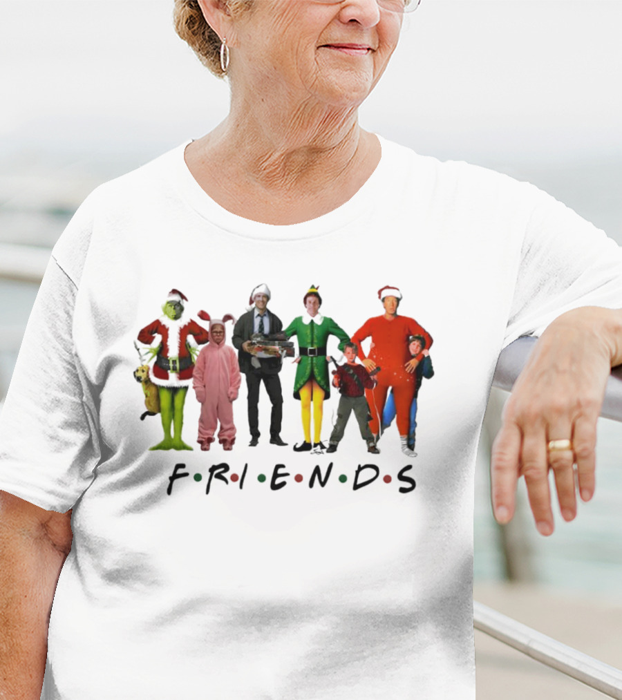 Friends Christmas Movie Character Costumes Grinch Elf Pink Bunny T-Shirt