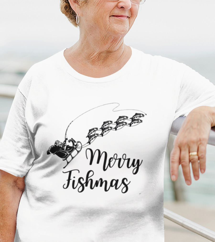 Merry Fishmas Sleigh With Fish Santa's Reindeer T-Shirt
