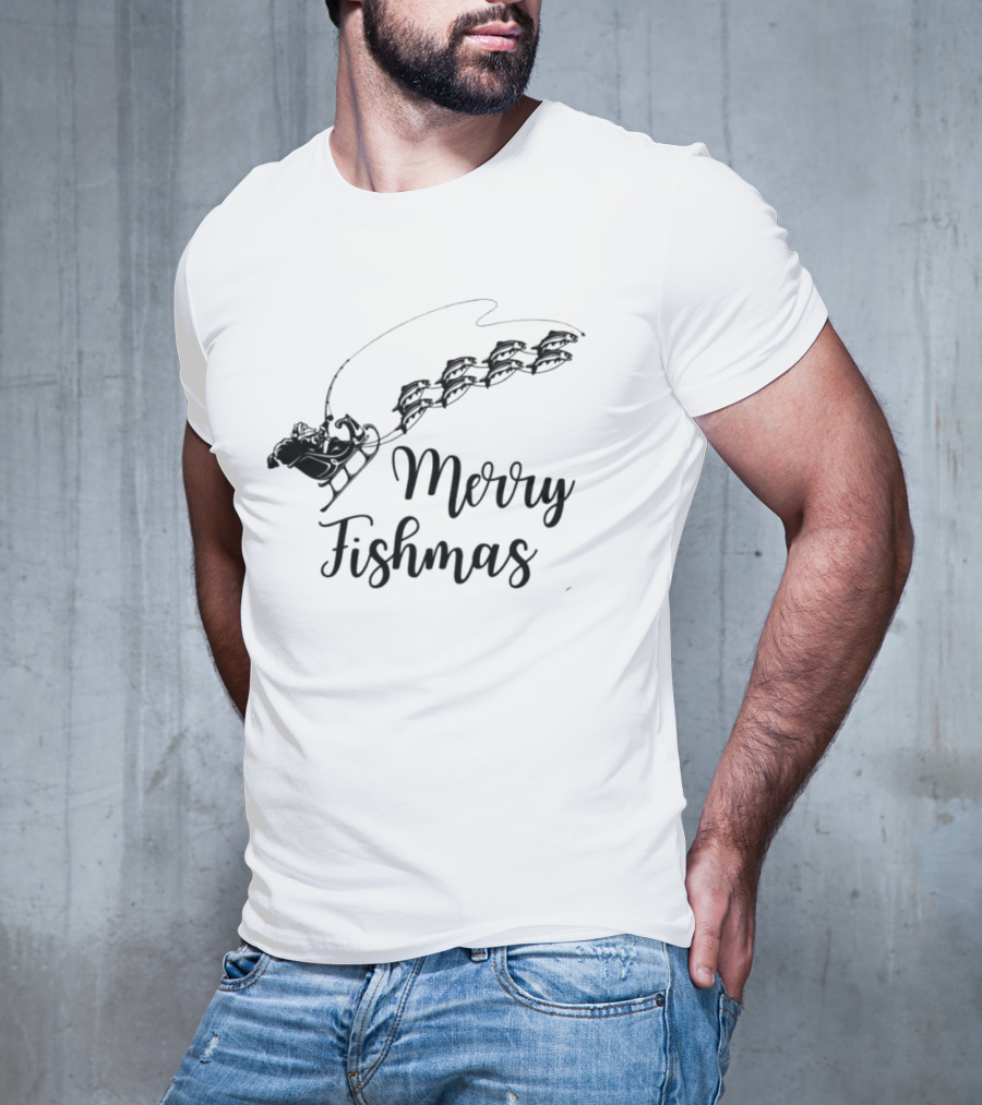 Merry Fishmas Sleigh With Fish Santa's Reindeer T-Shirt