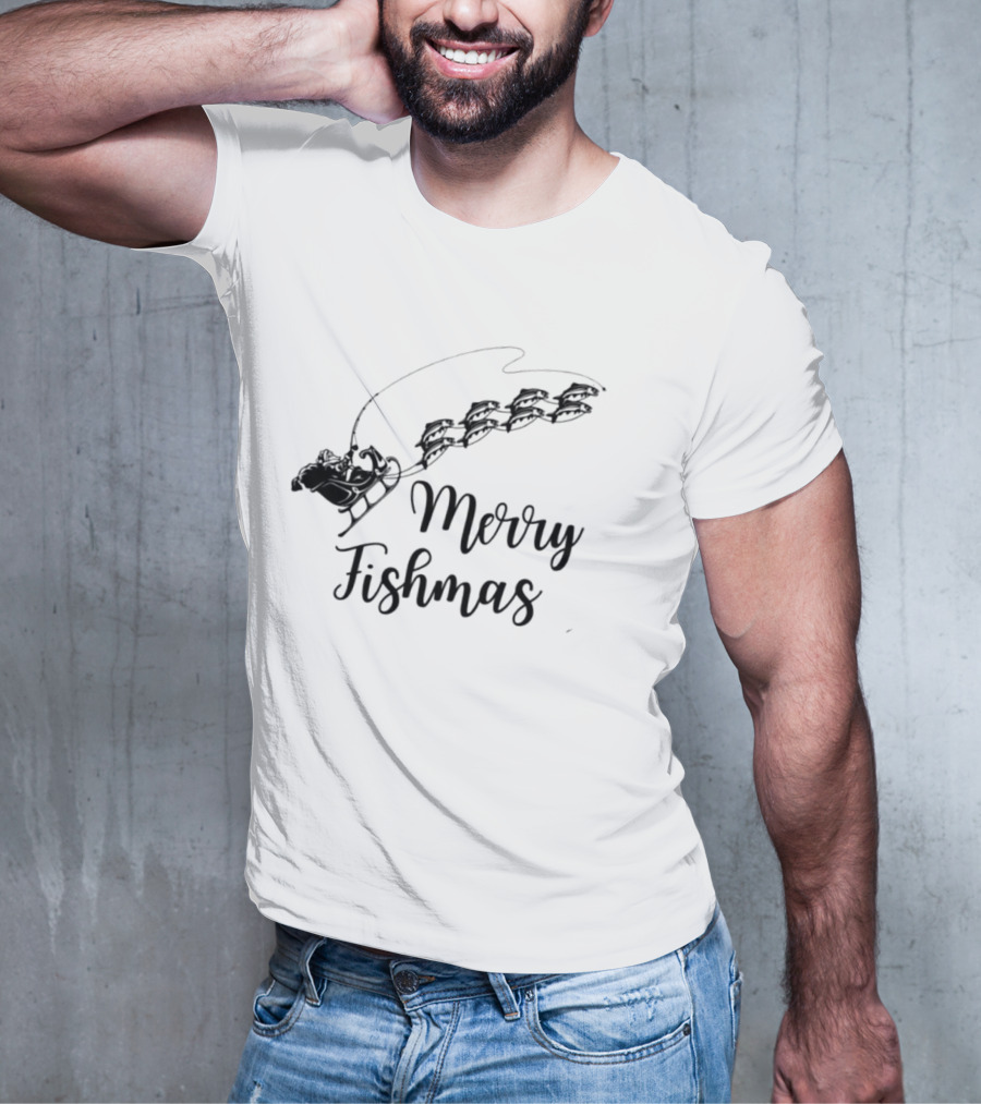 Merry Fishmas Sleigh With Fish Santa's Reindeer T-Shirt