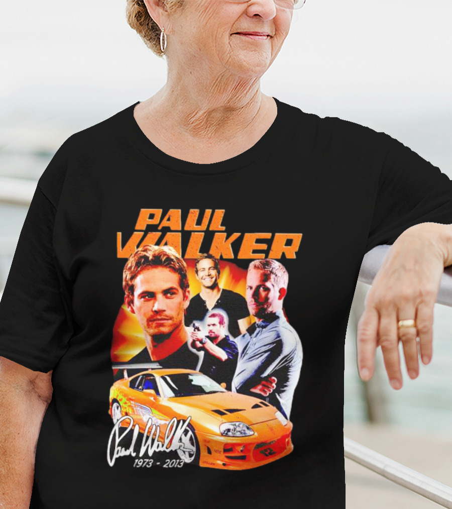 Paul Walker 1973-2013 Collage Signature Orange Car T-Shirt