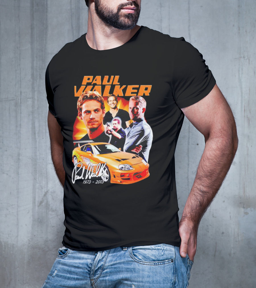 Paul Walker 1973-2013 Collage Signature Orange Car T-Shirt